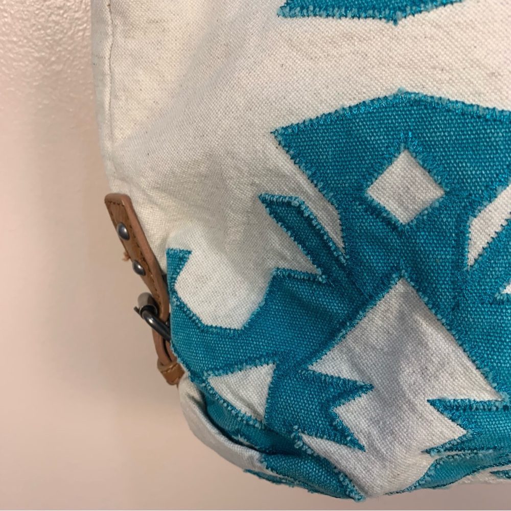 VTG y2k Lucky Brand Large Embroidered Canvas Leather Shoulder Bag - Picture 6 of 14